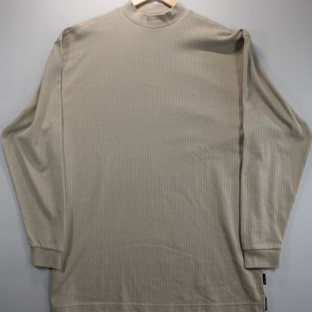 Nike Golf Mens XXL Tan Pinstripe Mock Neck Long Sleeve Shirt Dri-FIT Sportswear